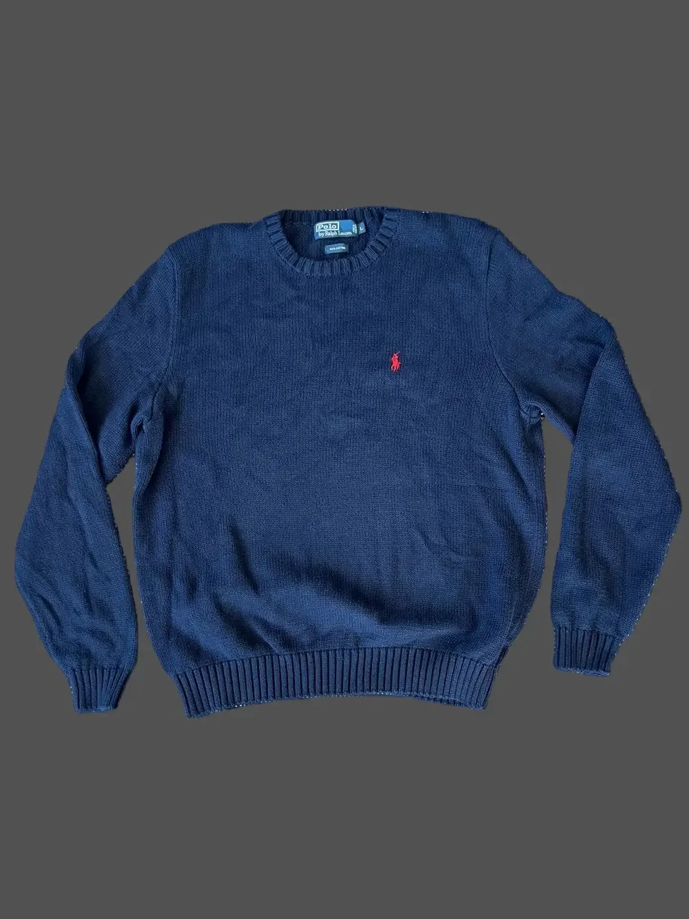 Ralph Lauren Polo Vintage Navy Blue Cotton Crew-Neck Knit Sweater
